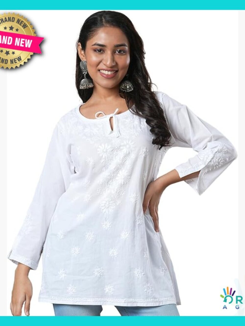 Hand Embroidered Chikankari Tunic Elegant Boho Chic Kurti Top Women's Wear